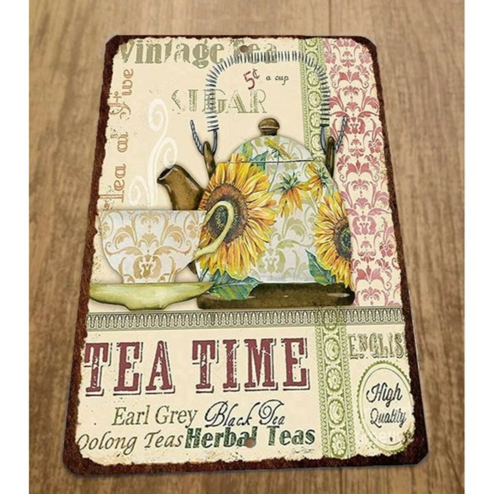 Tea Time Earl Grey Oolong Herbal Vintage Look 8x12 Metal Wall Sign‎